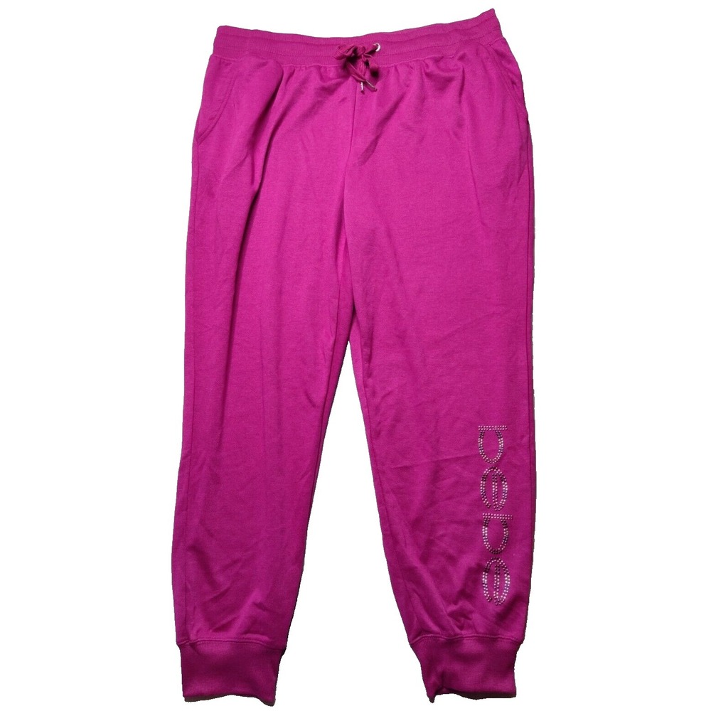 BEBE SPORT Women‎ Plus Size 2X Festival Fuschia Nailhead Jogger Sweatpants NEW